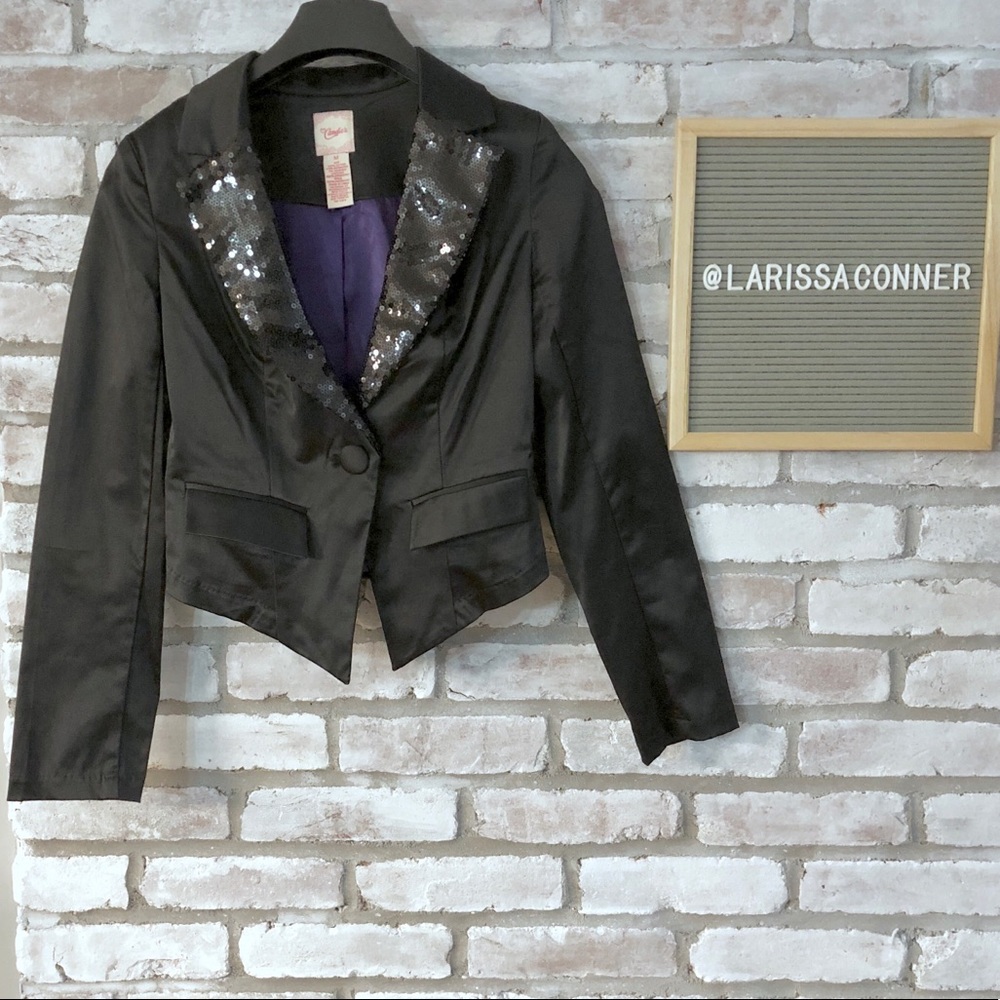 Candie’s Black Satin Sequin Blazer Sz M